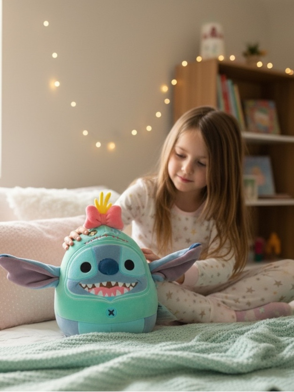 Disney Stitch dressed as Scrump in a teal hoodie